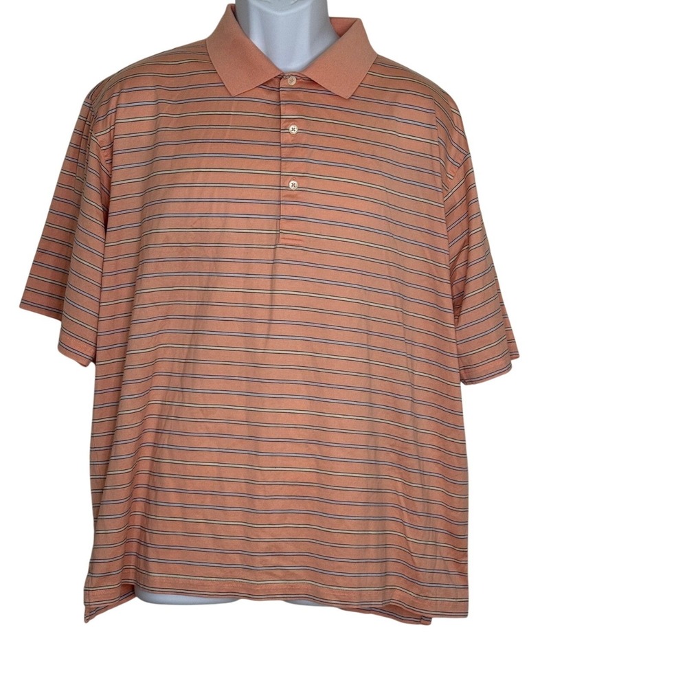 Fairway & Greene Men's XL Coral‎ Striped Golf Polo Shirt 100% Cotton